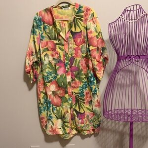 Made in Italy Tropical Floral Button-Up Shirt Dress or Cover-Up